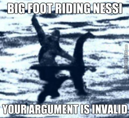 bigfoot riding loch ness monster argument is invalid